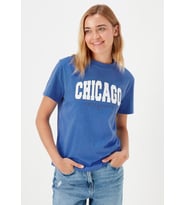 2509 Baskılı Kadın Mavi T-shirt -90