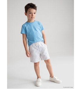 LCW Kids Mavi Çizgili Erkek Çocuk Müslin Şort