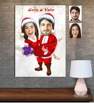 Kişiye Özel Karikatür Baskılı Ahşap Tablo Yılbaşı Sevgili-2 30x40