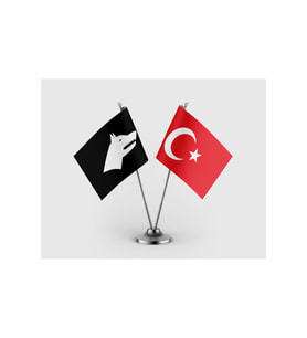 Siyah Göktürk Bayrağı ve Türk Bayrağı İkili Saten Masa Bayrağı Takımı