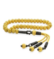 El İşçiliği Küre Kesim Gold-Black Mini Boy 1000 Ayar Gümüş Kazaz Tesbih (Sarı)