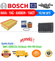 Bosch Filtre Bakım Seti BMW 3 SERİSİ E36 316i Benzin 1994-1995 Klimalı Hava + Yağ F. + Polen Filtre Purflux