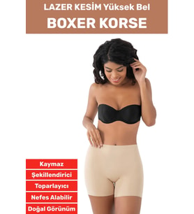 İz İç Göstermez Kaymaz Sıkılaştırıcı Toparlayıcı Şekillendirici LAZER KESİM Boxer Korse (Bej)