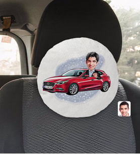 BK Gift Kişiye Özel Plakalı Erkek Mazda 3 Karikatürlü Yuvarlak Araç Koltuk Yastığı-1