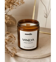 Mumelia Amber Kavanoz - Doğal Soya Cam Bardak Mum - Vanilya Kokulu
