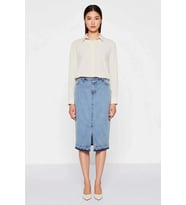 Kadın Büyük Beden Yüksek Bel A-Line Midi Denim Etek Ön Yırtmaçlı %100 Pamuk Rahat Günlük Modern