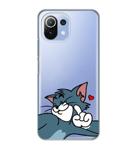 Xiaomi Mi 11 Lite Uyumlu Tom ve Jerry Öpücük Desenli Şeffaf Telefon Kılıfı