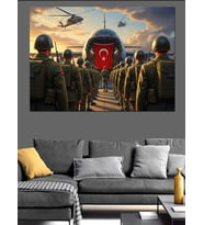Türk Bayraklı Askerler Ve Operasyon Dekoratif Kanvas - Mdf Ahşap Tablo