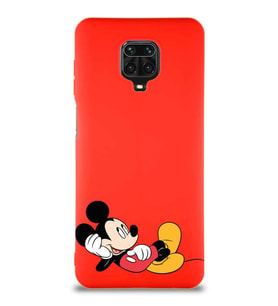 Xiaomi Redmi Note 9S Soft Premier Kapak Mickey Mouse-F Tasarımlı Silikon Kılıf - Kırmızı (Şeffaf)