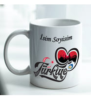 Türkiye Konseptli Kişiye Özel Fotoğraf ve İsim Baskılı Beyaz Kupa Bardak No:005 (Kırmızı)