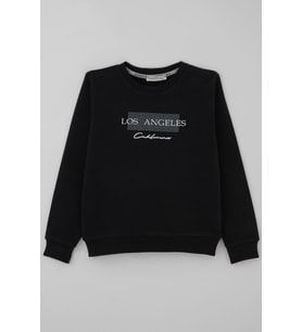 Breeze Erkek Çocuk Sweatshirt Los Angeles Yazı Baskılı 8-14 Yaş, Siyah