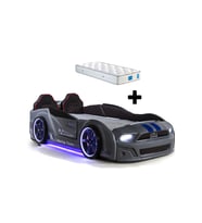 Gri Arabalı Yatak Kapıları Açılan Mustang Full Ledli Kumandalı ve Müzikli + Ortopedik Yatak