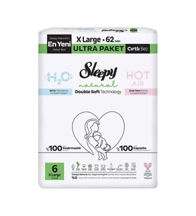 Sleepy Natural Double Soft Bebek Bezi Ultra Paket 6 Beden 62 Adet