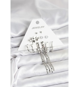 Pirinç Gümüş Renk 6 Çift Kadın Küpe TJ-BKP11336