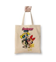 Powerpuff Girls Beyaz Bez Çanta Uzun Saplı Alışveriş Çantası Plaj Çantası