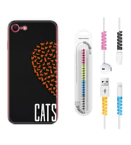 Apple iPhone 5 6 7 8 Plus Se XR Kılıf Kablo Koruma Spiral Silikon Cats 1792