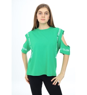 Kız Çocuk Omuzları Açık T-Shirt 9-14 Yaş px017 ANGELOS GIRLS (Fıstık Yeşili)
