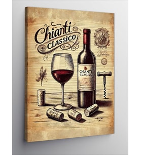 Kanvas Tablo Chianti Şarap İllüstrasyonu