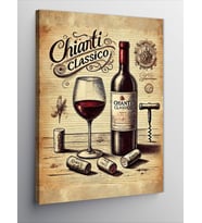 Kanvas Tablo Chianti Şarap İllüstrasyonu