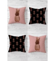 Rose Ananas Desenli Gizli Fermuarlı Kırlent Kılıfı Koltuk Yastık Kılıfı Takım(4adet) (Pembe)