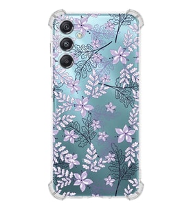 PrintiFy Samsung M34 Uyumlu Köşe Korumalı Floral Lila Tasarımlı Şeffaf Silikon Kılıf