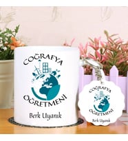 Coğrafya Öğretmeni Kupa Bardak ve Anahtarlık Hediye Seti (Model 1)