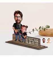 BK Gift Kişiye Özel 3D Kabartma İsimli Baba-Oğul Karikatürlü Ahşap Biblo-1, Babaya Hediye, Babalar Günü Hediyeleri
