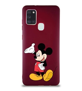 Samsung Galaxy A21S Soft Premier Kapak Mickey Mouse-C Tasarımlı Silikon Kılıf - Mürdüm (Şeffaf)