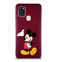 Samsung Galaxy A21S Soft Premier Kapak Mickey Mouse-C Tasarımlı Silikon Kılıf - Mürdüm (Şeffaf)