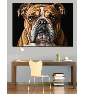 Bulldog Köpek Baş Portresi Dekoratif Kanvas - Mdf Ahşap Tablo
