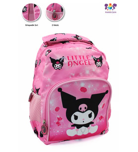 2 Gözlü Little Angle Kuromi Anaokulu Çantası - Çocuk Çanta - Kreş Çantası - Kuromi Çanta (Pembe)