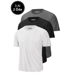 Erkek 3'Lü Paket %100 Pamuk Slim Fit Sporcu Tişört Basic Bisiklet Yaka Kısa Kollu T-Shirt