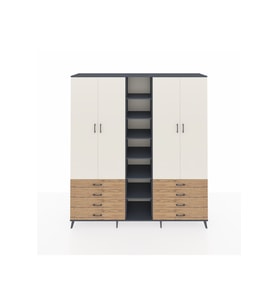Hyperion Dolap 10 Raflı 8 Çekmeceli 2 Askılı 220x44x243 Antrasit-Aytaşı/Çam