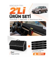 TOYOTA AURIS E180 (2012-2018) Uyumlu Torpido Örtüsü + Deri Bagaj Çantası + Sticker Seti - Siyah Gri
