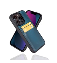 Bouletta Apple iPhone 14 Pro Uyumlu Deri Kartlıklı Arka Kapak BRN4EF Mavi