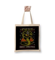 Karate Kid Cobra Kai Christmas Knit Pattern Beyaz Bez Çanta Uzun Saplı Alışveriş Çantası