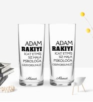BK Gift Kişiye Özel Renkli Baskılı Rakıyı İcat Etmiş Tasarımlı İkili Rakı Bardağı Seti-1 (Beyaz)
