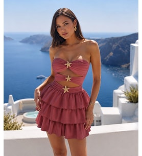 Santorini Sunset Kiremit Deniz Yıldızı Mini Elbis