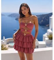 Santorini Sunset Kiremit Deniz Yıldızı Mini Elbis