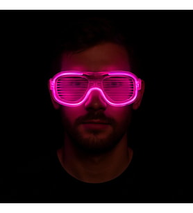 Pembe Led Işıklı Parti Gözlüğü - Neon Glow Şerit Gözlük 3 Modlu