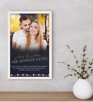 BK Gift Kişiye Özel Fotoğraflı Mesajlı Dekoratif Ahşap Beyaz Çerçeveli Tablo 40x25cm-1