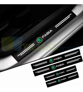 Skoda Fabia Logo Karbon Kapı Eşiği Koruma Araba Etiket Oto Sticker Yapıştırma 4 Parça