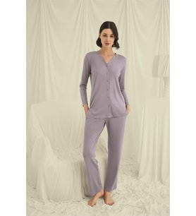 Mulvxbrf Brf02 Uzun Kollu Düğmeli V Yaka Pijama Takımı (Mulvix)