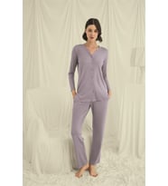 Mulvxbrf Brf02 Uzun Kollu Düğmeli V Yaka Pijama Takımı (Mulvix)