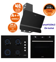 Ferre ve AFM Tech MARKA UPE Sessiz 8 prog.Turbo Siyah Dijital Ankastre Set (D080-SA +FM7700+FM2200)