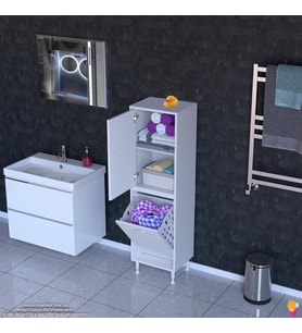 Modilayn İLKİM 40 x 138 x 32,5 cm' lik Kapak İçi Çift Raflı, Tek Göz Akıllı Çamaşır Sepetli Dolap