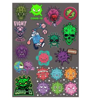 Virüs Bakteri Sticker Set-2 25 Parça Telefon, Tablet, Defter, Laptop Sticker