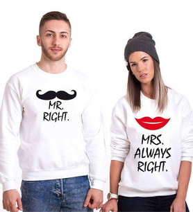 Tshirthane Mr. Mrs. Right. Sevgili Kombinleri Sweatshirt Kombini (Tek Ürün Fiyatıdır.)