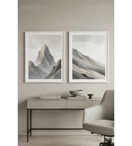Sakin Minimalist Vazo ve Geometrik Sanat 2’li Ahşap Çerçeveli Tablo Seti
