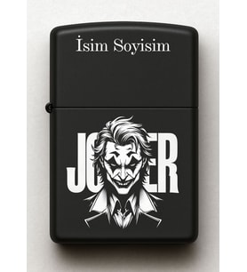 Joker Desenli Kişiye Özel İsimli Siyah Benzinli Metal Çakmak 3
